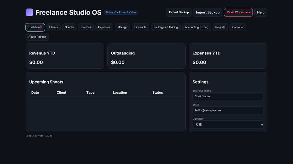 Freelance Studio OS — All-in-One Toolkit for Photographers & Videographers
